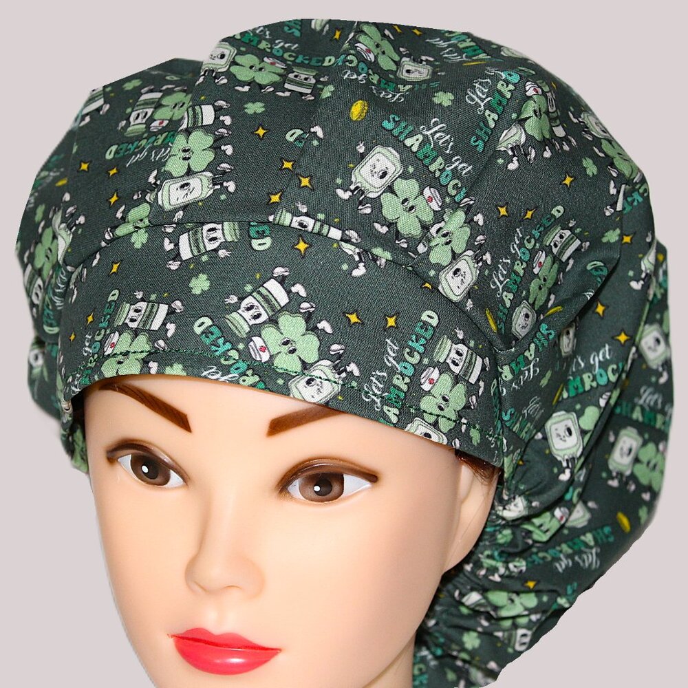 Womens Bouffant Scrub Cap Get Shamrocked St. Patricks Day - NEW Handmade